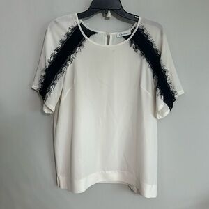 Calvin Klein black & white lace detail top